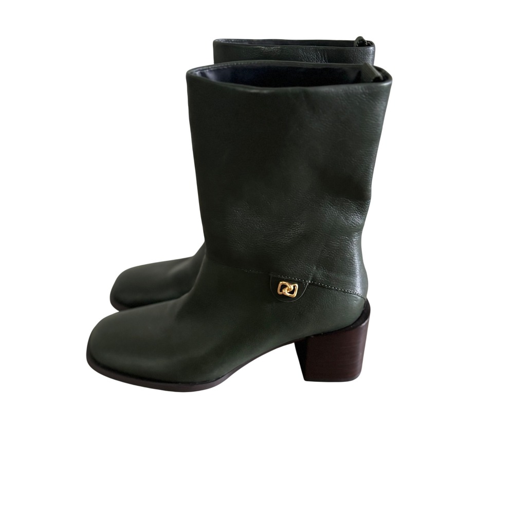 Aerosoles Women's Green Leather Square Toe Block Heel Boot‎ Size 6